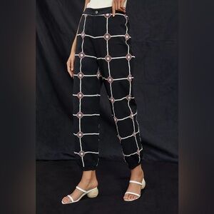 Anthropologie | Lattice Embroidered Joggers